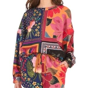 NWT FARM Rio Pink Red Blue Mixed Scarves Pullover Sweatshirt Small